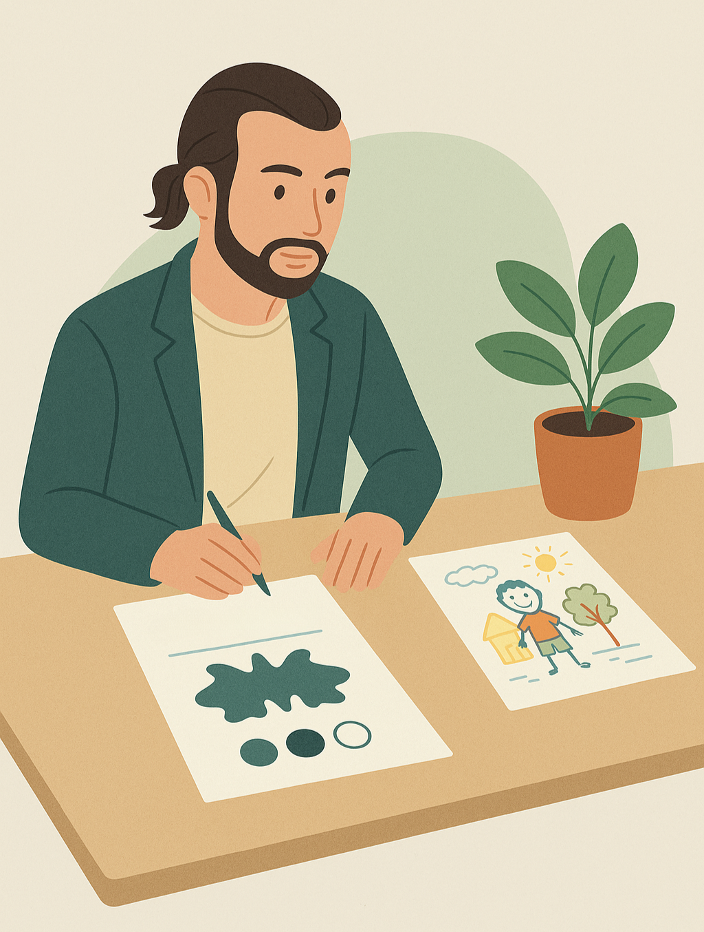 Psicologo in colloquio con bambino durante seduta di psicodiagnosi per minori, valutazione del funzionamento cognitivo, emotivo e comportamentale.